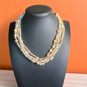 Multi Strand Carved‎ Shell Bead Necklace Boho Beach Layered Cream Chunky Beads